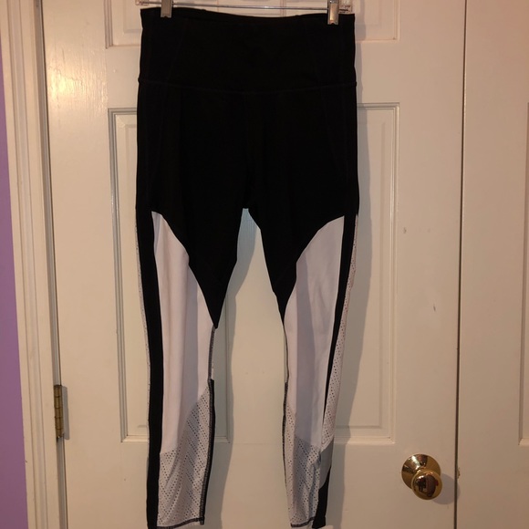 Black White And Gray Leggings With Mesh And Holes - Picture 1 of 8